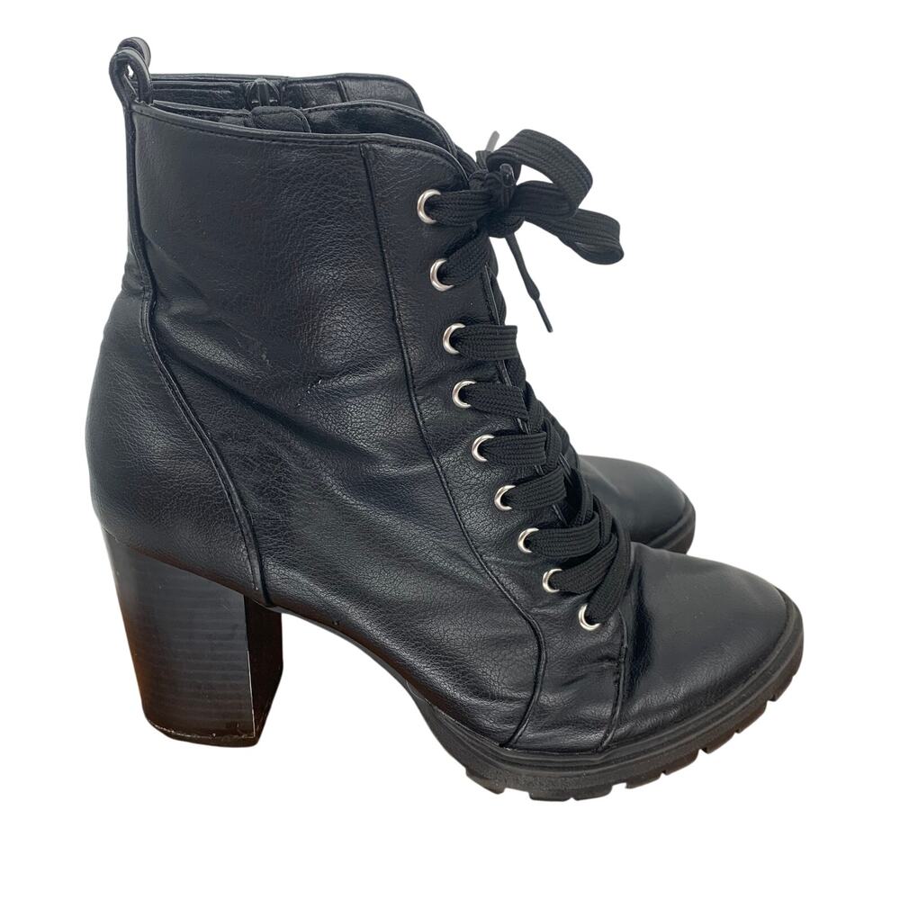 Brash Women's Black Chunky Chonk Lace Up Heel Boots Size 8